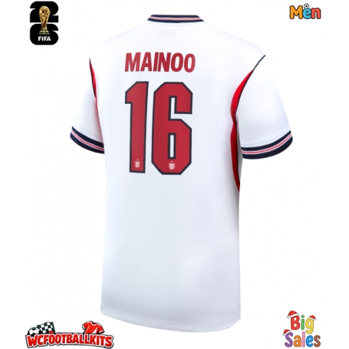 England Kobbie Mainoo #16 Replica Home Stadium Shirt World Cup 2026 Short Sleeve